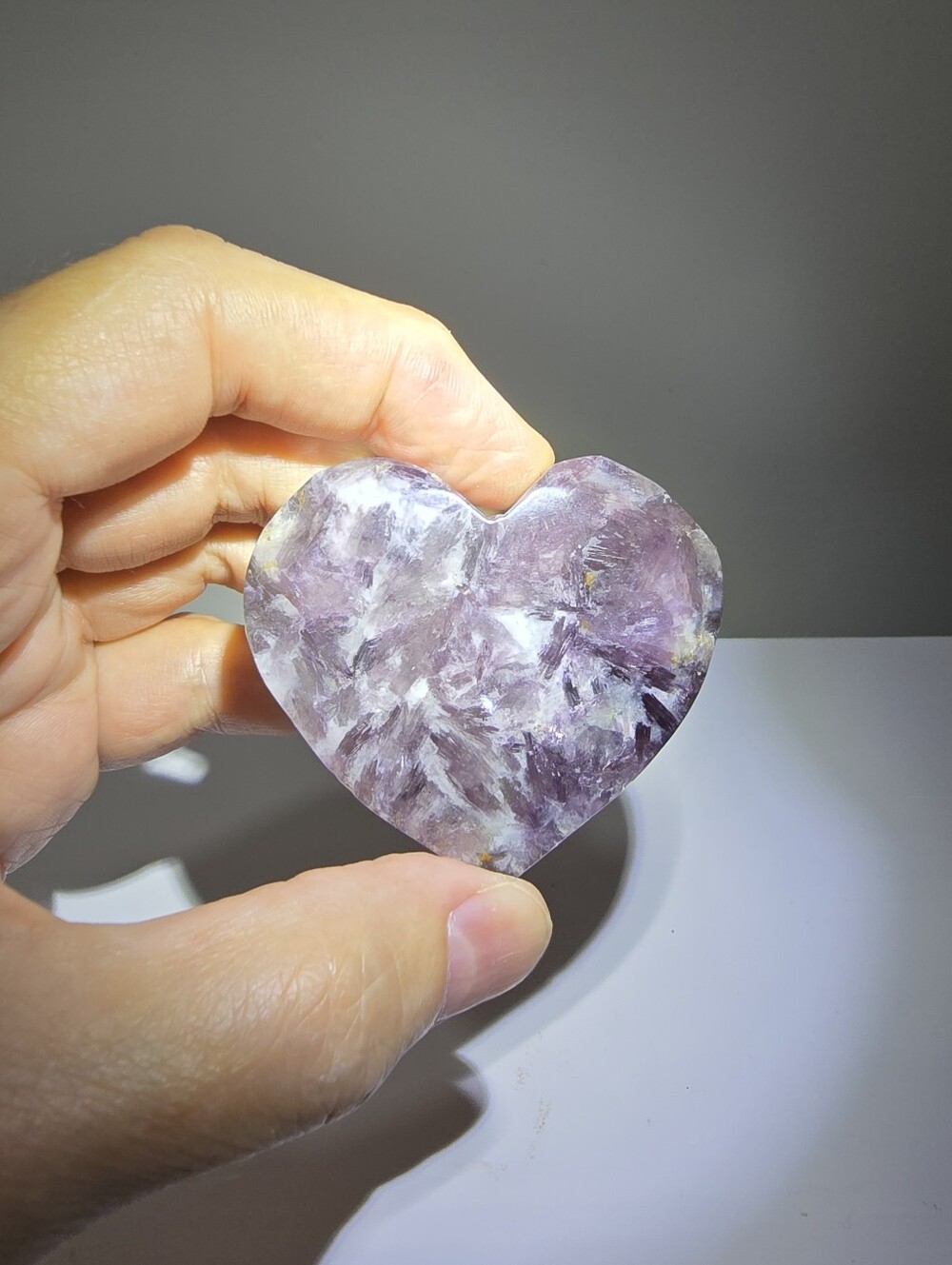 Lepidolite With Tourmaline Crystal Heart #C - Picture 3 of 6